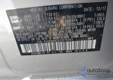 2018 Subaru Outback 2.5I Premium from USA, damaged, VIN 4S4BSAHC5J3279383